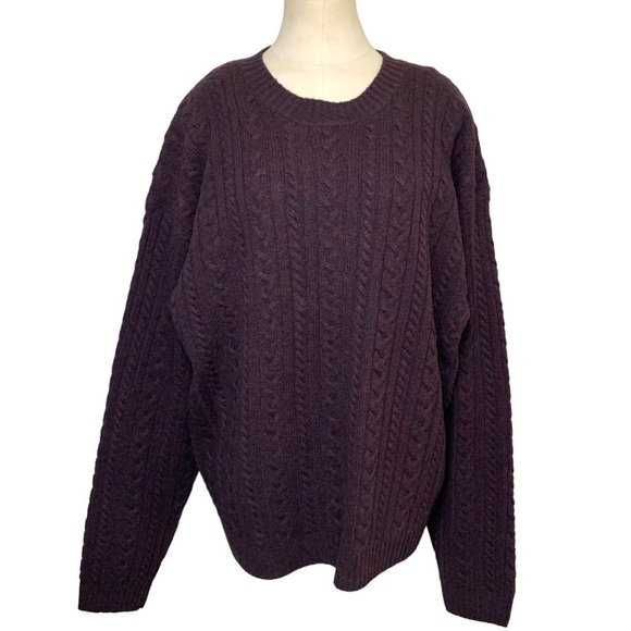 Vintage Sweaters - Retreat Vintage Marron Sweater Pure Lambs Wool Cable Knit Cozy Relax Fit Crew XL